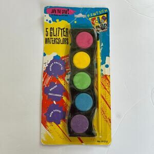 Vintage School Art Supplies Pentech 5 Glitter Watercolors with Brush NEW 90s